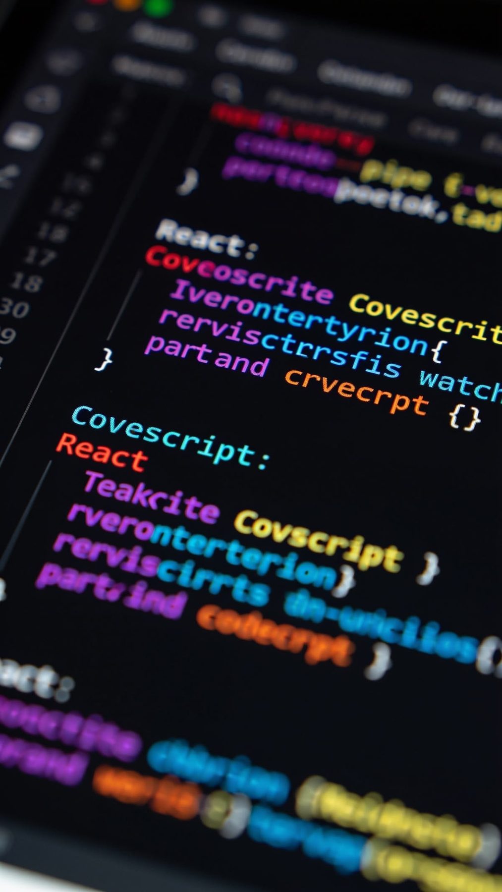 Tela de código colorido em um editor, em close